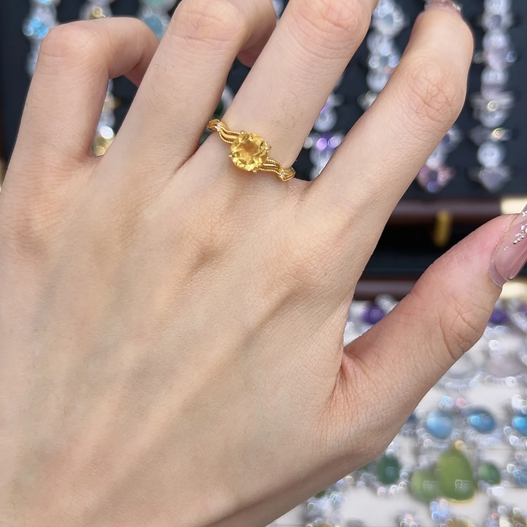 戒指银S925镀金镶嵌黄晶