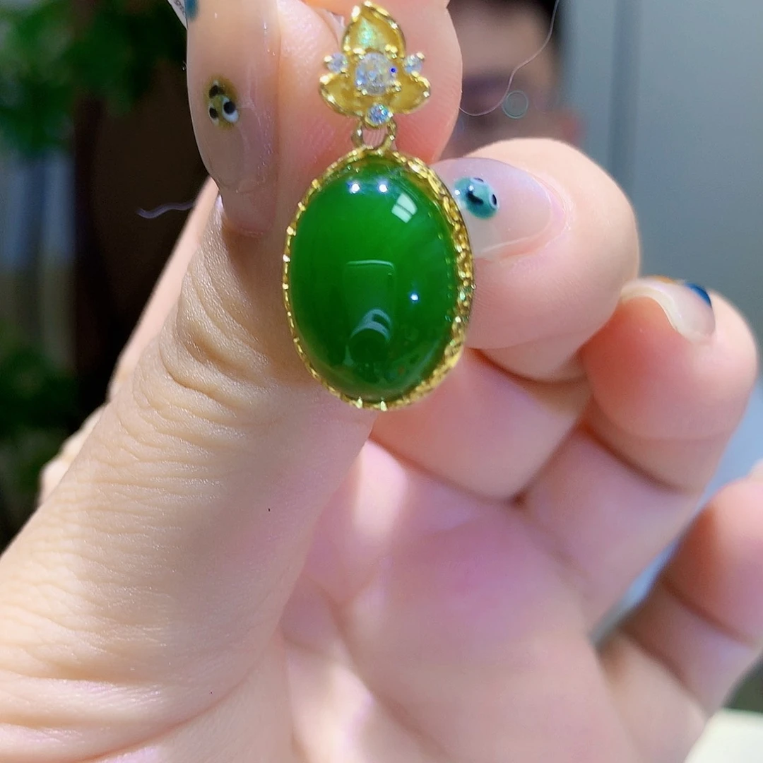 和田玉（碧玉）银S925镀金镶嵌颈饰