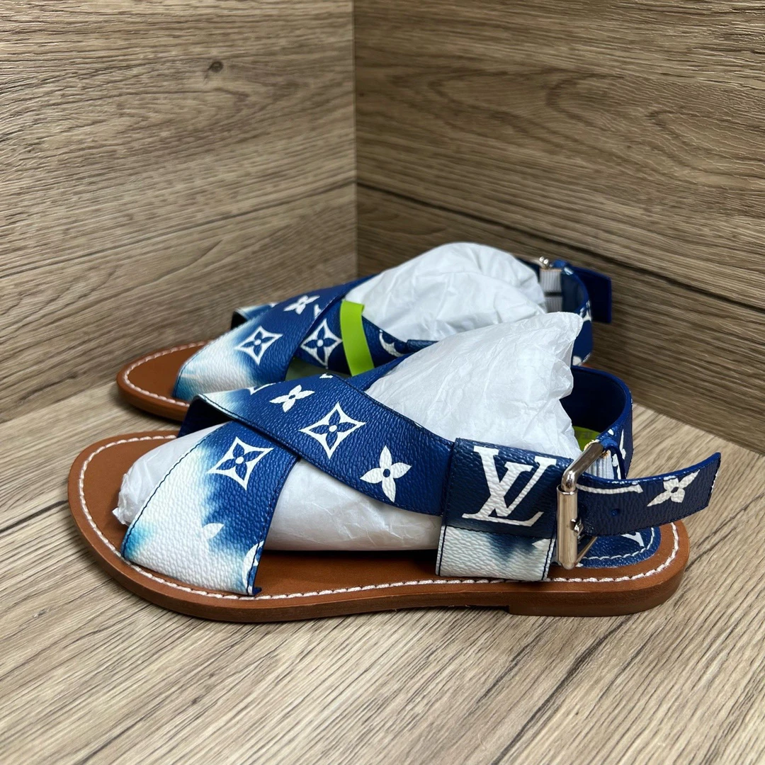 99新 LouisVuitton/路易威登 xz 白蓝满印凉鞋 35码/608540