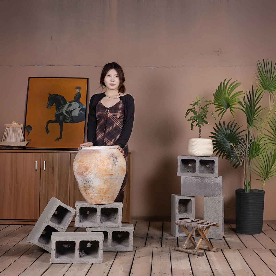 友圃【设计师推荐款】镁泥花盆复古风侘寂风国风民宿酒店造景水泥盆