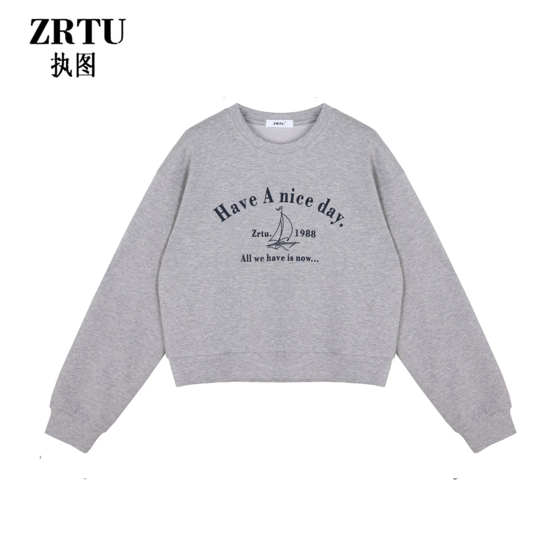 ZRTU执图(自播)休闲圆领印花长袖卫衣百搭女士简约秋季上衣