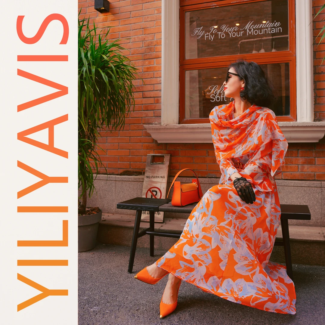 YILIYAVIS【赤橙汀兰】高奢气质乔其纱上衣裙子套装