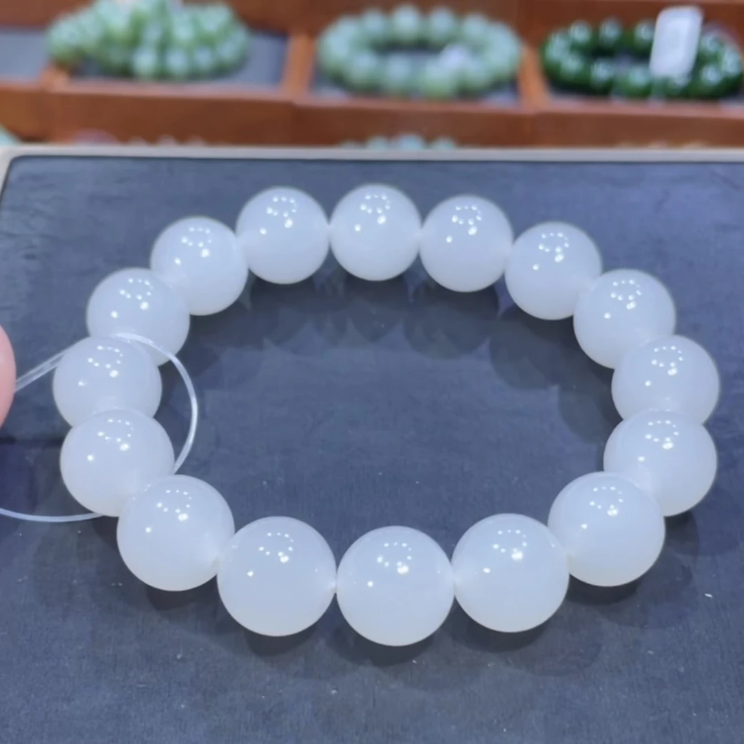 和田玉青海老料高冰白玉手串12mm