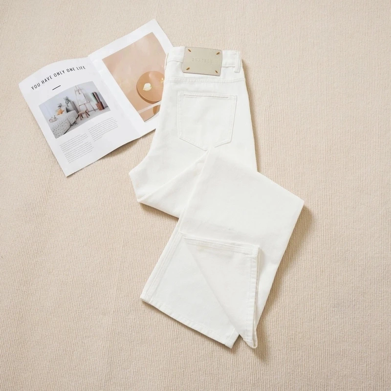 溪夏季超薄2025新款白色牛仔裤时尚百搭高腰窄版直筒阔腿