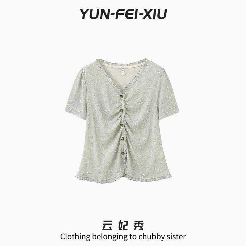 云妃秀大码女装衬衫时尚休闲气质减龄宽松显瘦遮肉胖妹妹夏25536