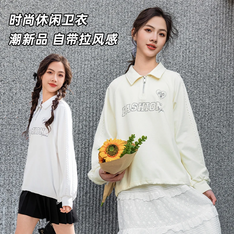 【春季polo领卫衣】女大童春季休闲上衣2025新款学院风女孩初中学生