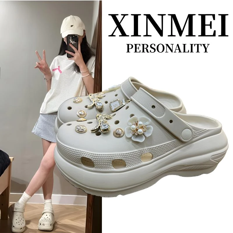 5cm云朵泡芙洞洞鞋时尚重工水钻厚加厚软底外穿洞洞鞋女eva百搭厚