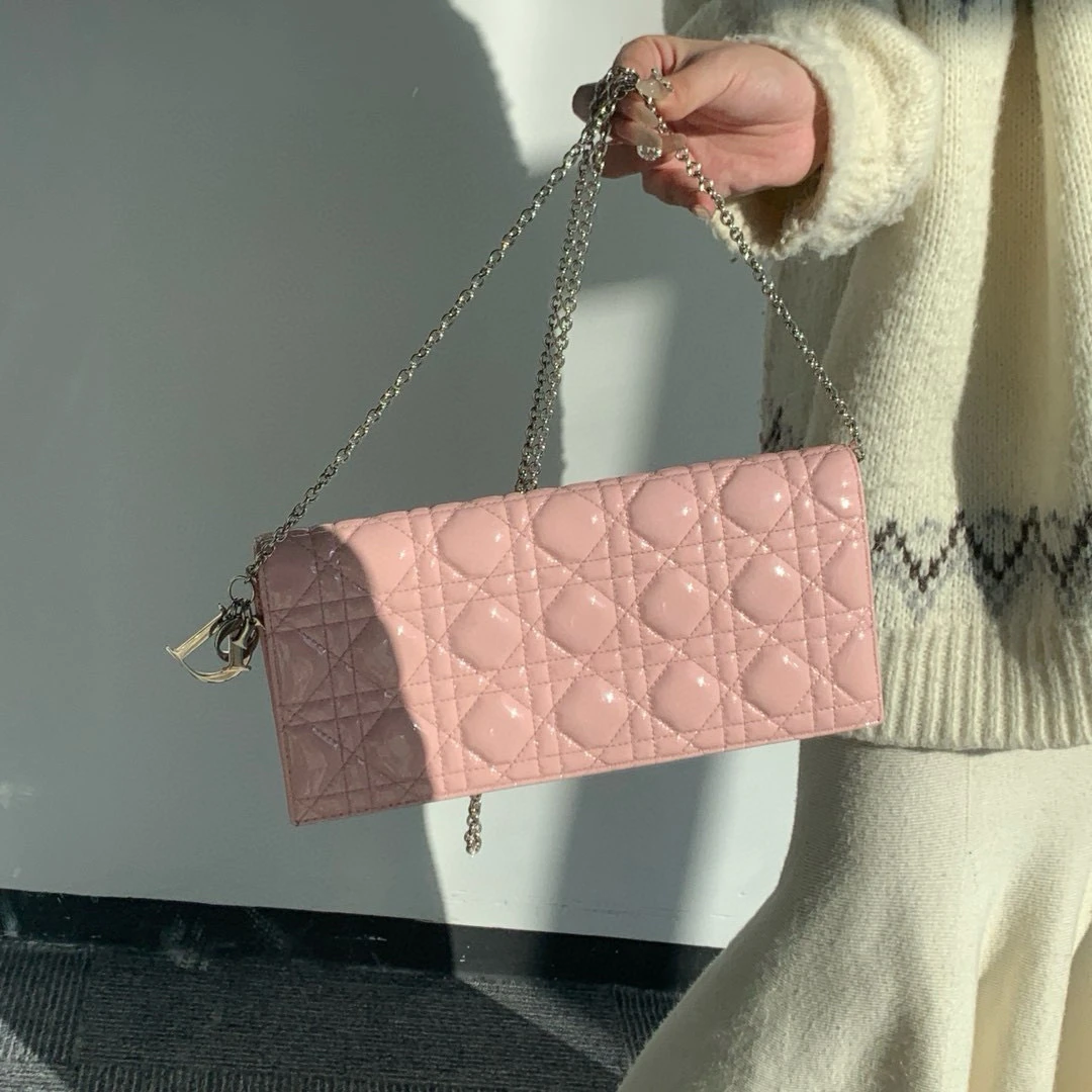 95新 DIOR/迪奥 dior樱花粉woc链条斜挎包
