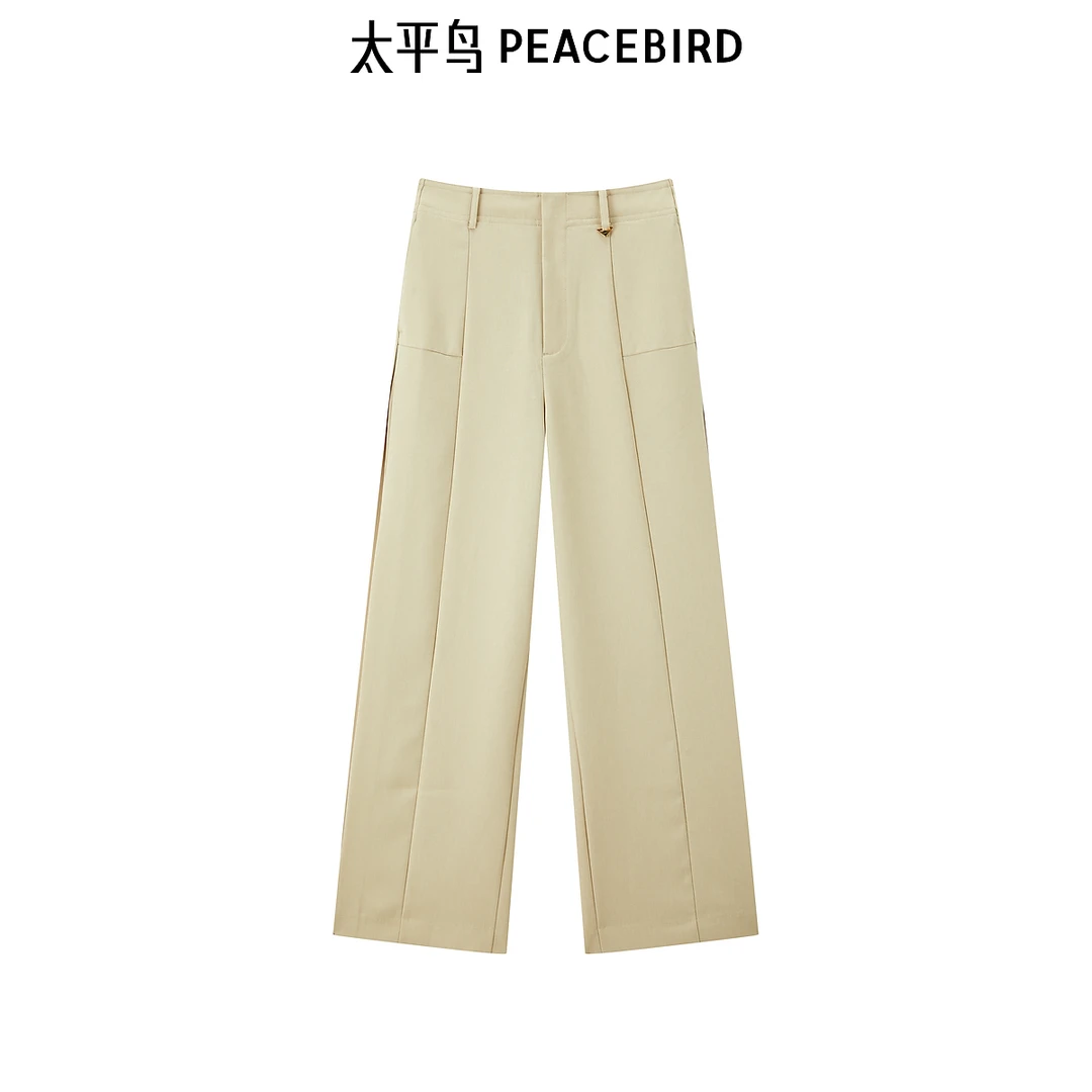 太平鸟女装卡其时尚品质显瘦直筒阔腿裤新品休闲裤A1GBE3808