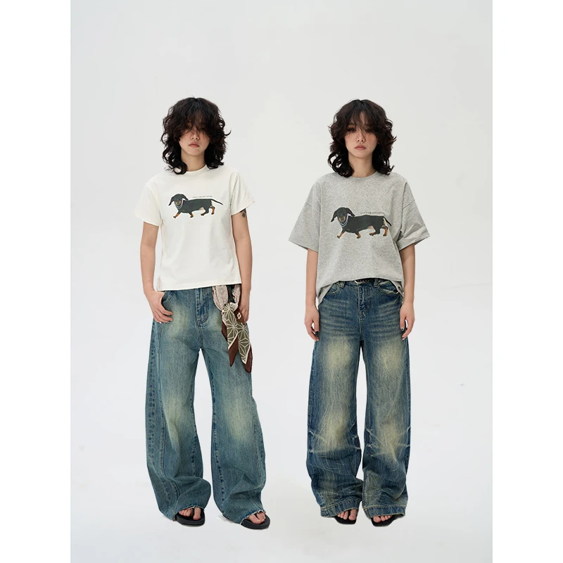 Luminelle 美式腊肠狗270G短袖t恤男女夏季潮牌情侣休闲上衣