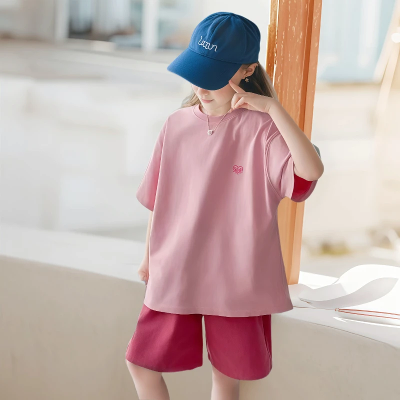 夏季新款套装2025中大童女孩休闲短袖上衣宽松短裤时尚洋气套装