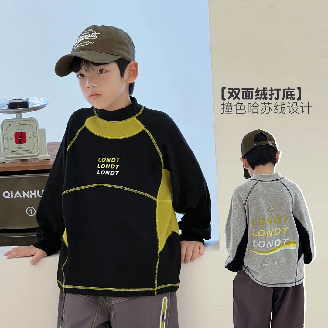 儿童打底衫秋冬男童洋气撞色中大童童装内搭上衣 5102756O0