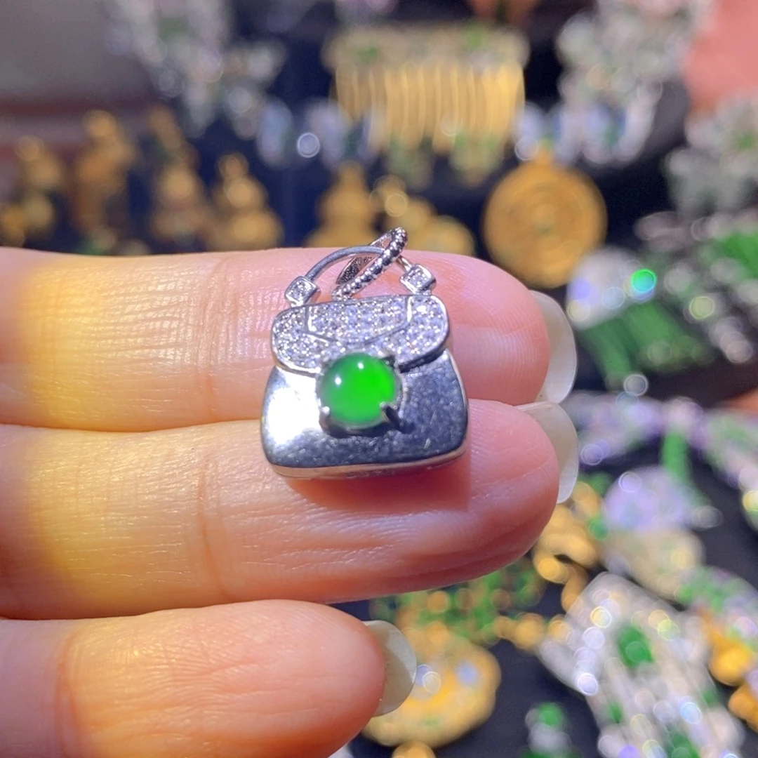吊坠(不含链)银S925镶嵌翡翠