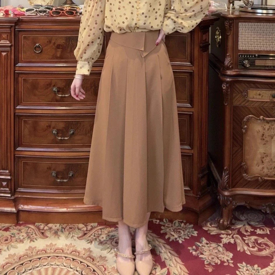 清【一生罗曼】复古百褶设计感通勤半身裙B705