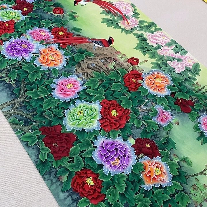 国画好**头2.4米工笔牡丹手绘