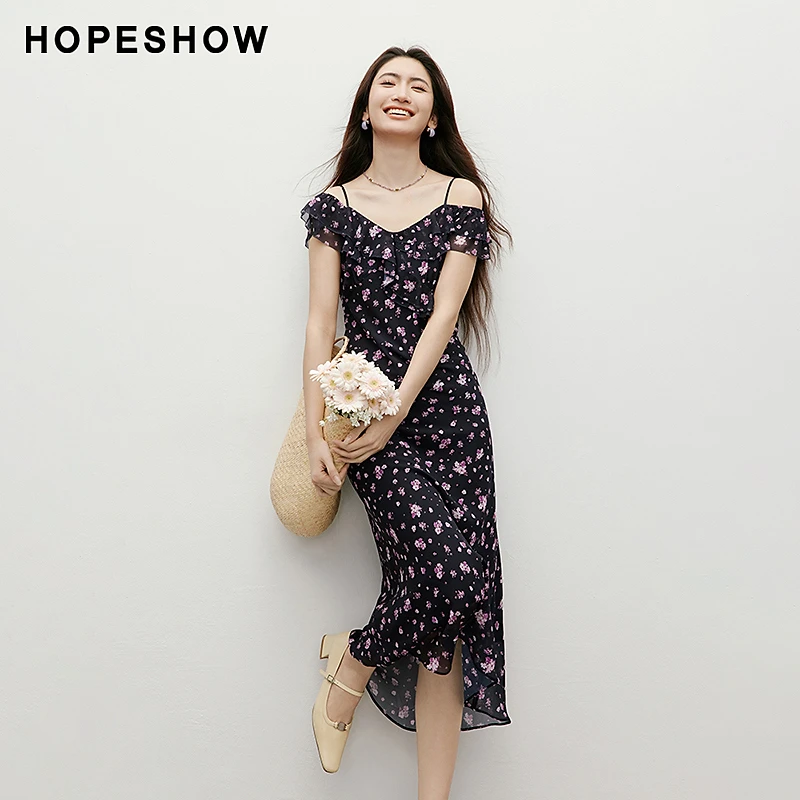 红袖2025夏季女装【轻舞花影】收腰两穿领套头连衣裙90125101606