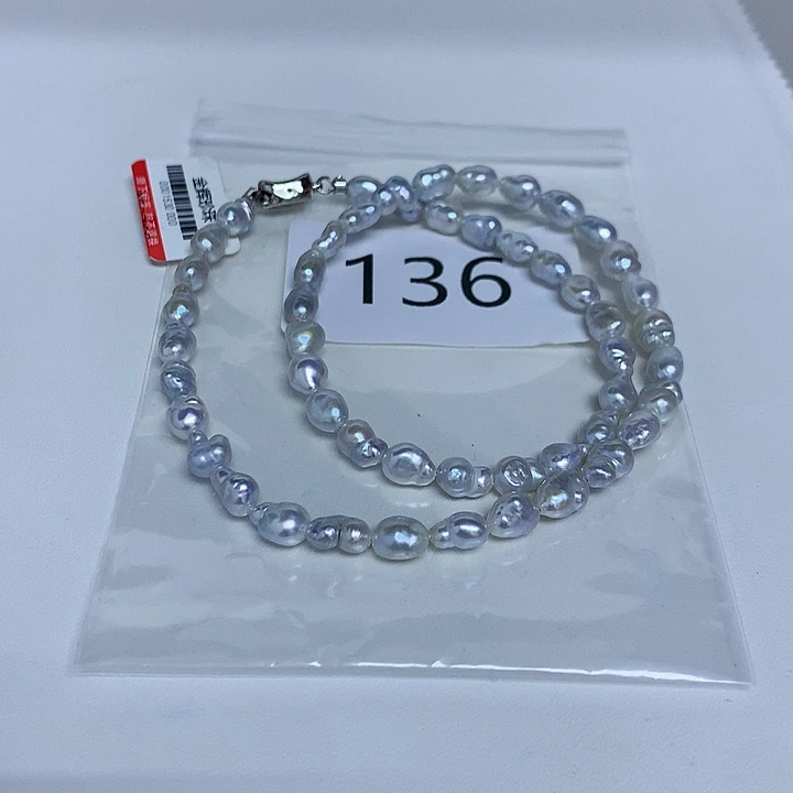 项链淡水珍珠银S925镶嵌5-6