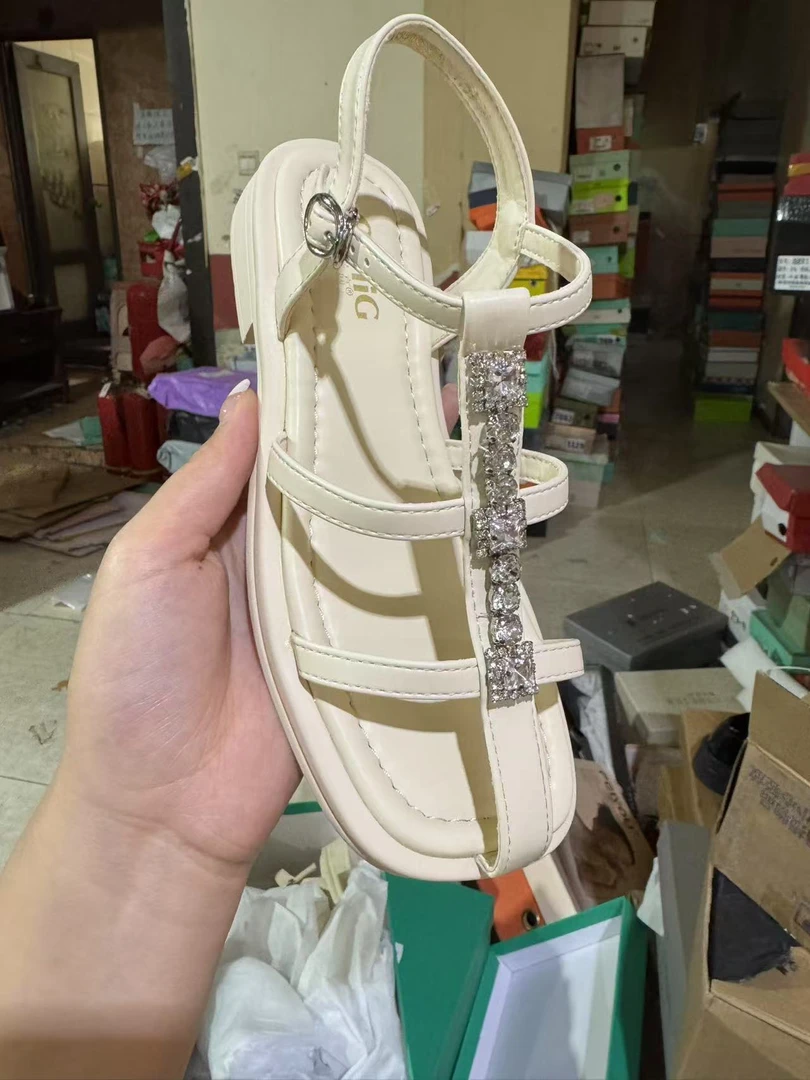 8966 米色 法式罗马凉鞋女夏软皮凉鞋