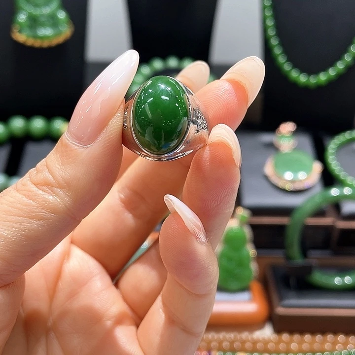 我***大和田玉（碧玉）银S925镀金镶嵌戒指