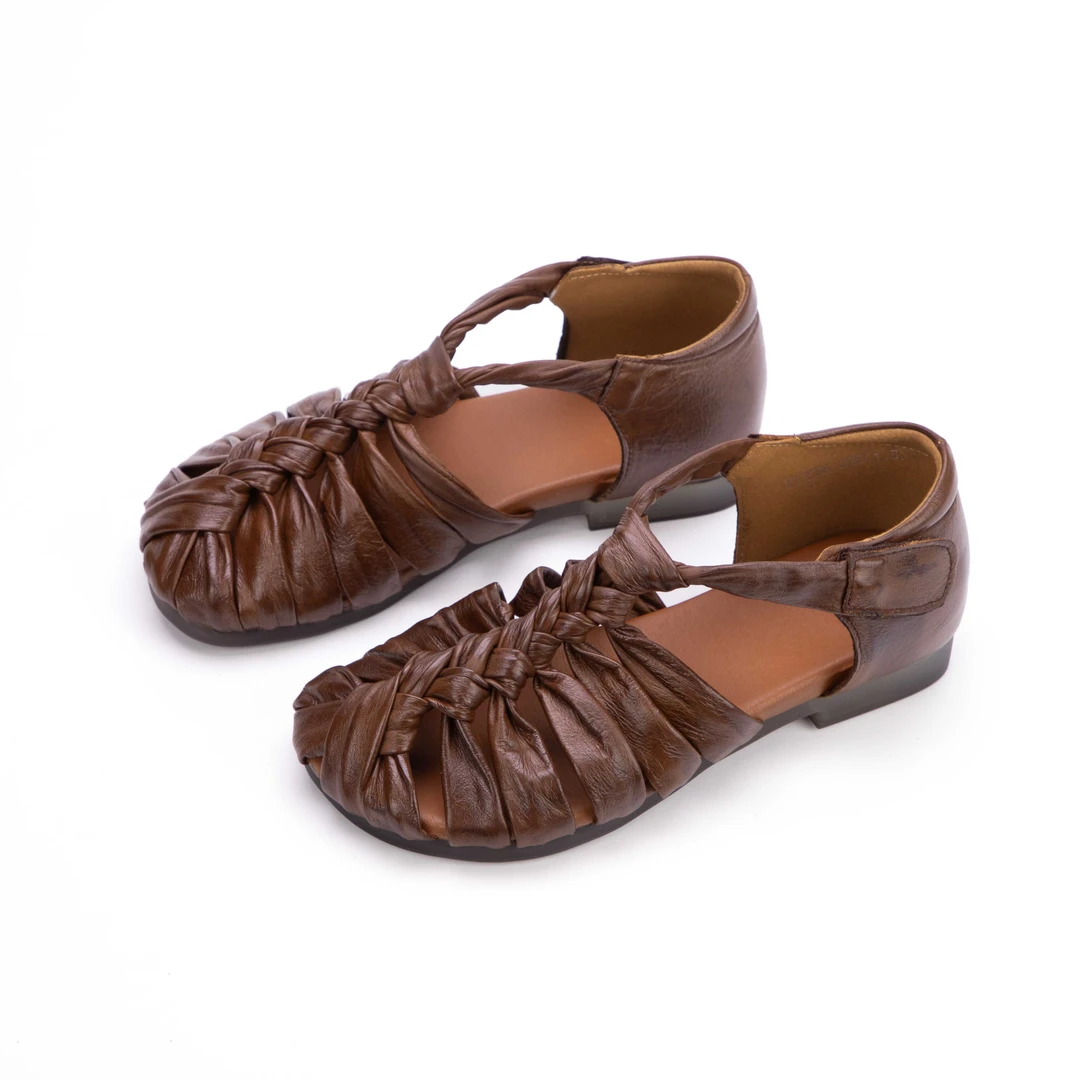 【秦大叔推荐】2025新款爆款真皮女包头镂空夏季软底平底凉鞋女鞋