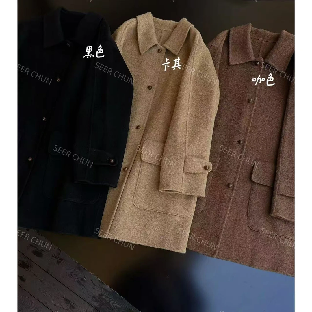 【纯纯女装】 SEER CHUN高品质翻领排扣手工大衣 50882