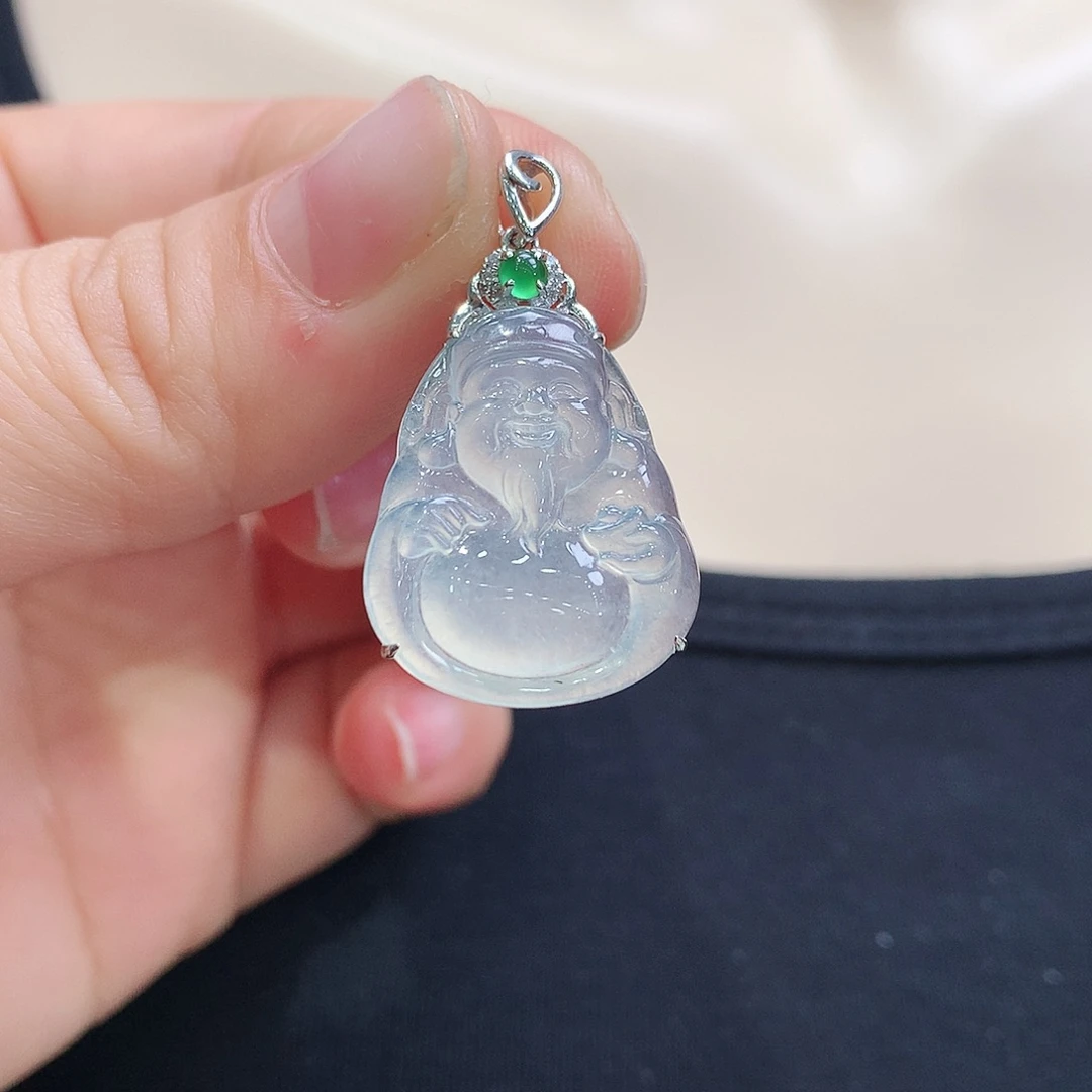 翡翠颈饰18K金镶嵌财神爷