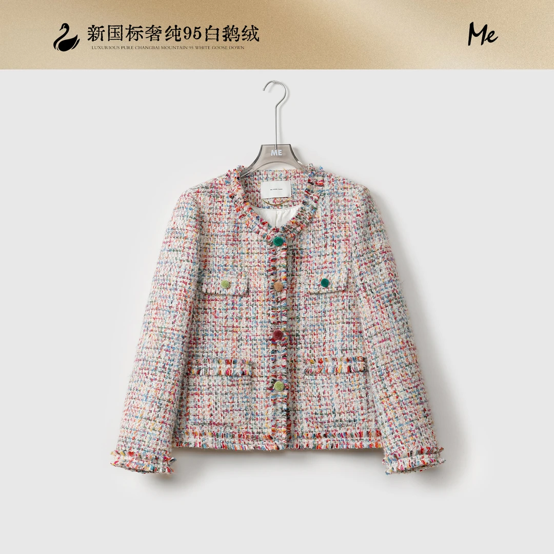 ME【焕彩小香】95白鹅绒绵羊毛混纺粗花呢百搭小香羽绒服MEQA4759