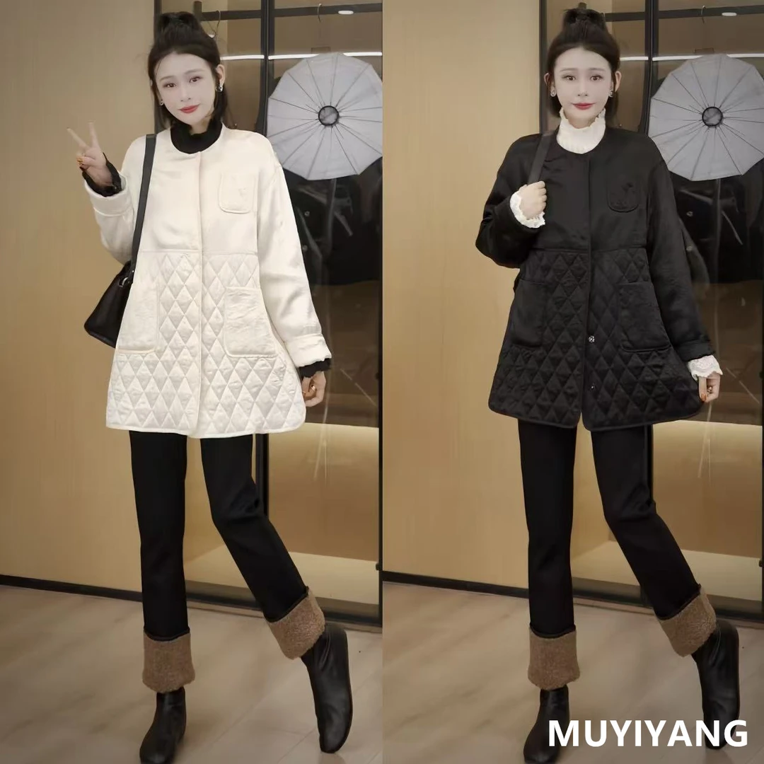 【半芝】小众设计感下摆拼接菱格高定棉衣外套 衣长77 25-605#