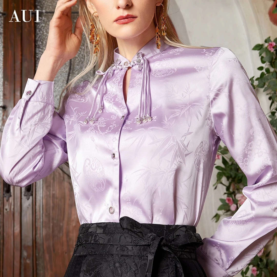 【媛媛女王】AUI紫色气质新中式国风长袖修身衬衫女春秋-24W053856G