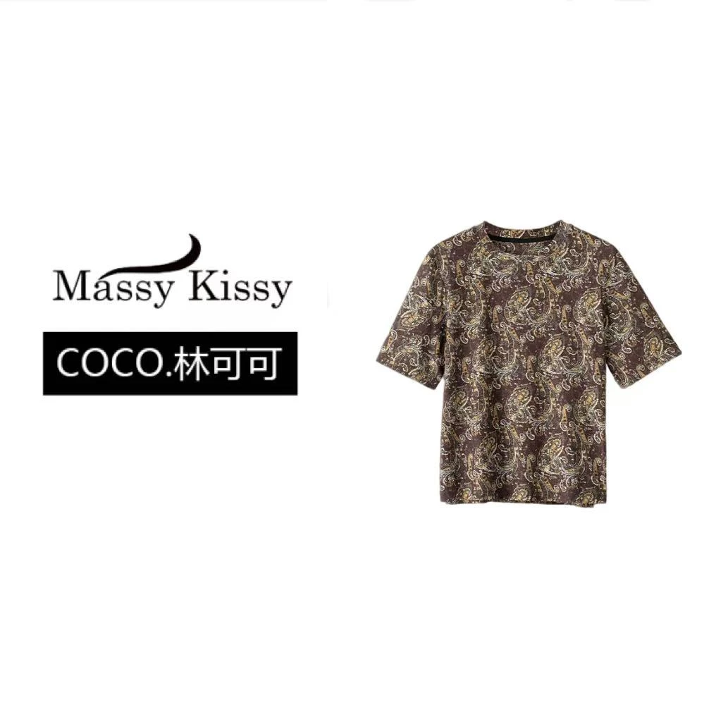 【COCO林可可】夏季蓝色妖姬百搭气质设计圆领短袖T恤上衣28891