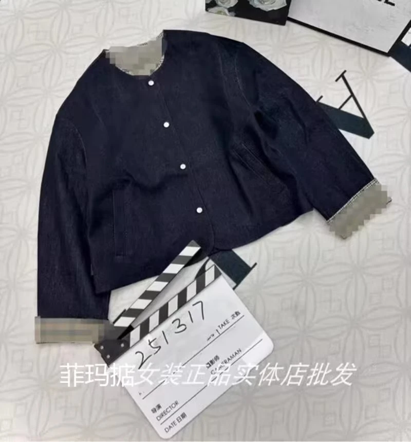 菲玛掂251317正品2025秋冬新款时尚气质显瘦圆领牛仔上衣女装外套