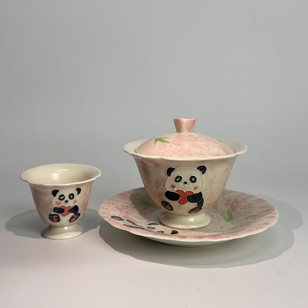 新12140熊猫三才盖碗+杯