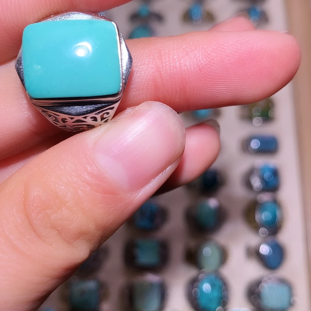 绿松石银S925镶嵌戒指