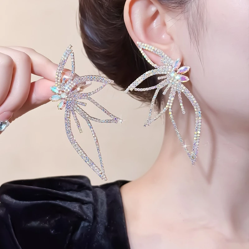 合金耳饰 欧美风轻奢夸张镶钻耳环 个性设计师重工时尚气质耳饰品