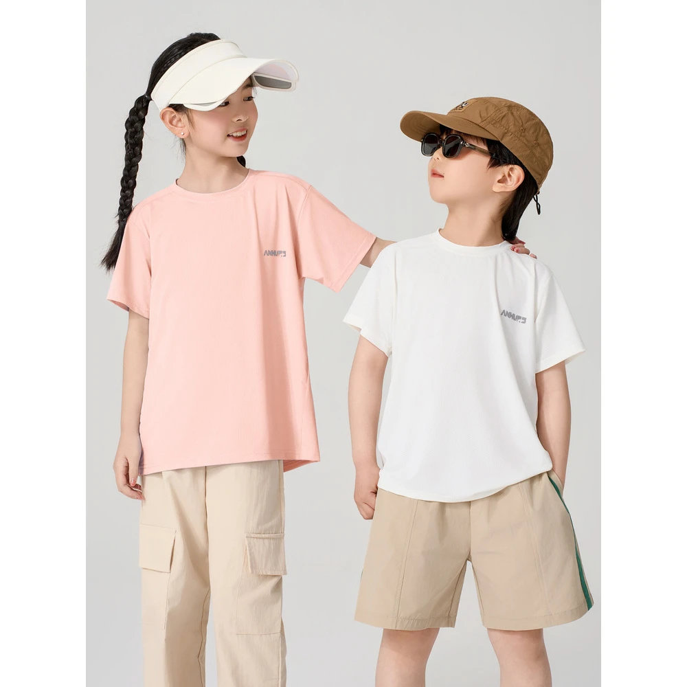 夏季儿童运动凉爽短袖T恤男女童速干上衣潮范糖果色