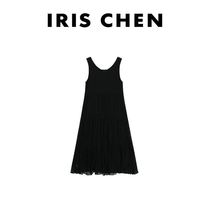 IRIS CHEN 纸片裙 2025夏款上新度假感百搭褶皱感连衣裙25LYQ562