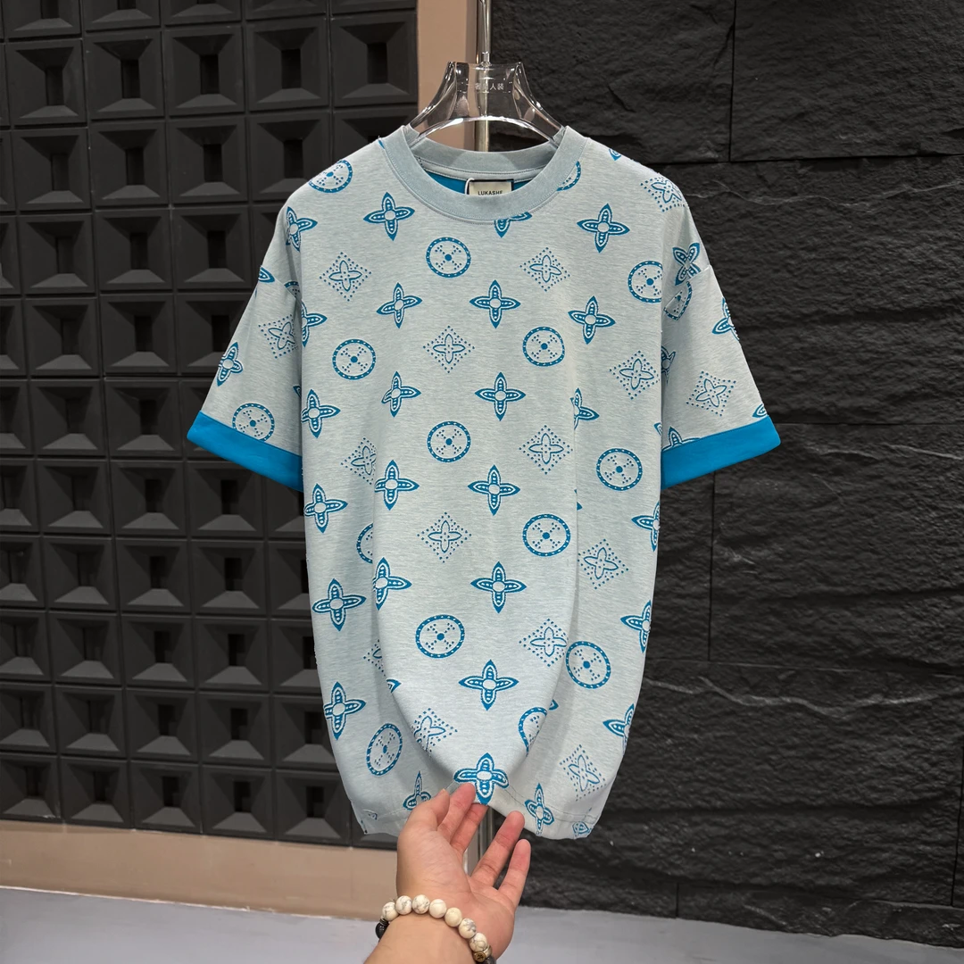 SP-P47-夏季新款奢潮激光烧花时尚男士短袖男女同款休闲百搭透气