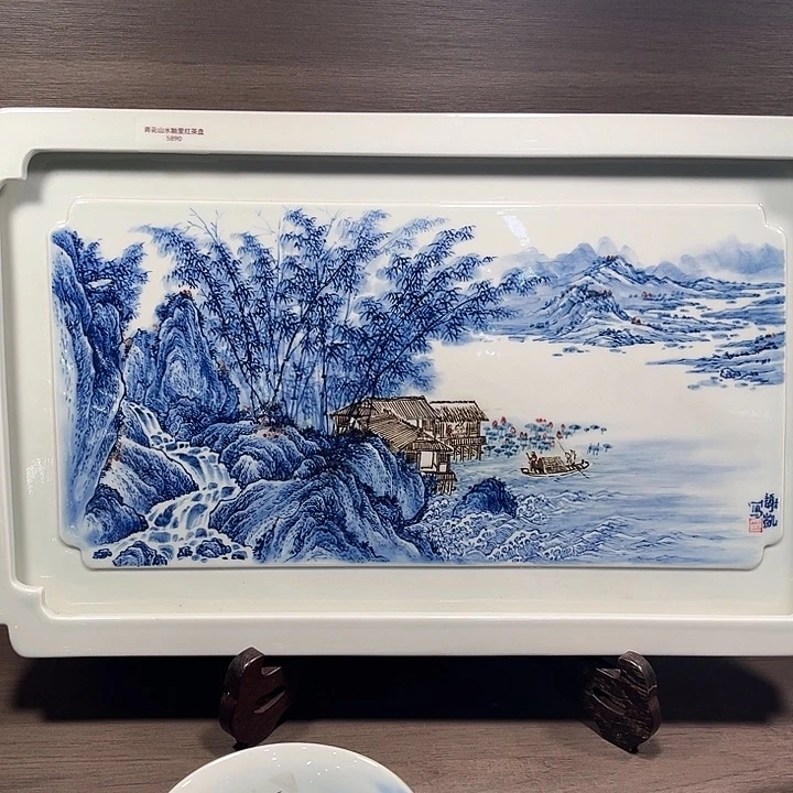 手工手绘山水茶盘