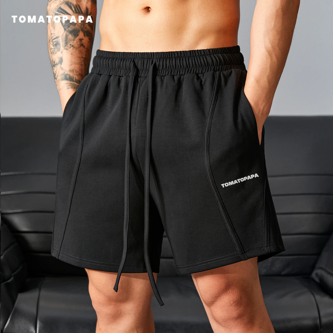 TOMATOPAPA新款2025夏短裤宽松五分裤直筒简约字母休闲太空棉短裤