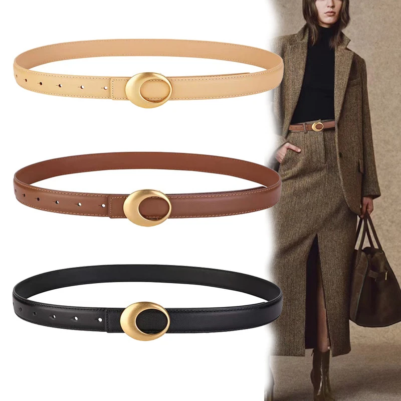 皮带女装饰牛仔裤西裤高级感黑色百搭内扣头层牛皮小众设计