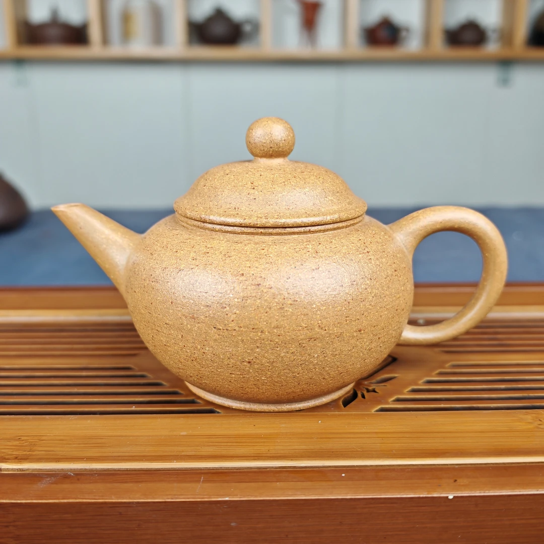 宜兴紫砂壶原矿黄金段调砂标准水平壶圆壶手制茶壶泡茶专用茶器具