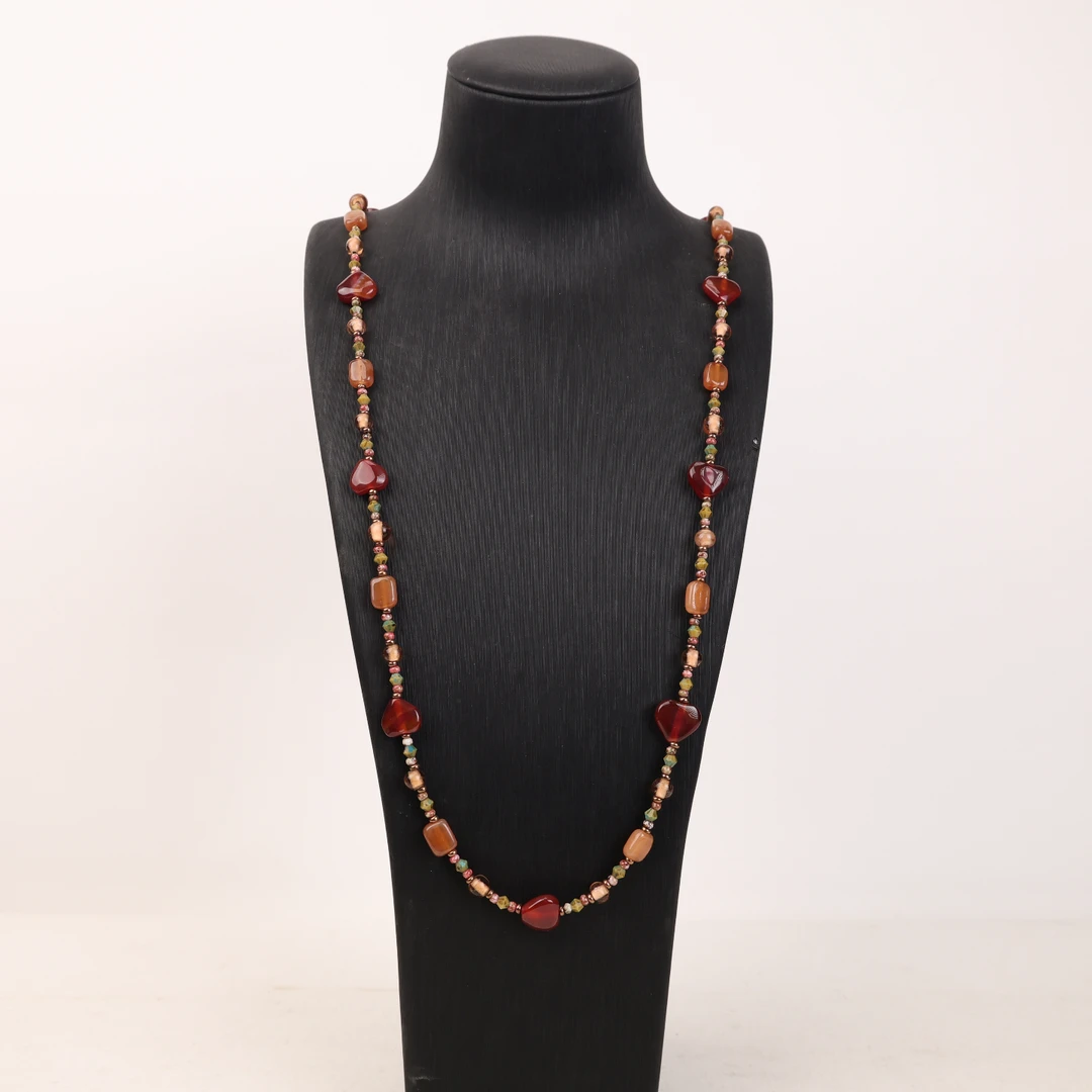 合金项链 LZ2665胡桃色方块红色爱心小米珠中长链琉璃项链