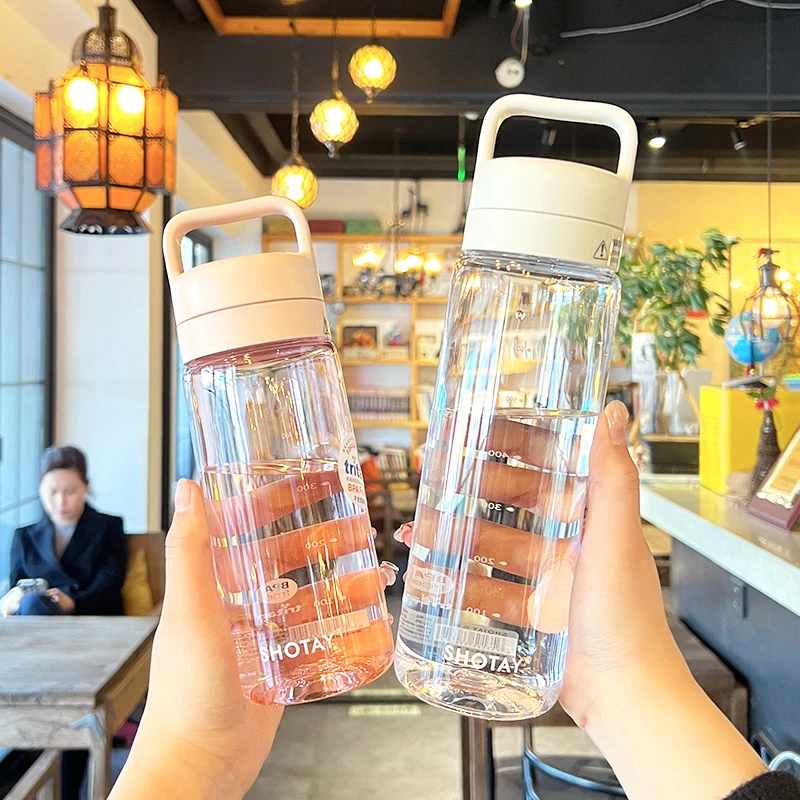 大容量简约带刻度水杯女耐高温学生随手杯户外情侣防摔便携喝水杯