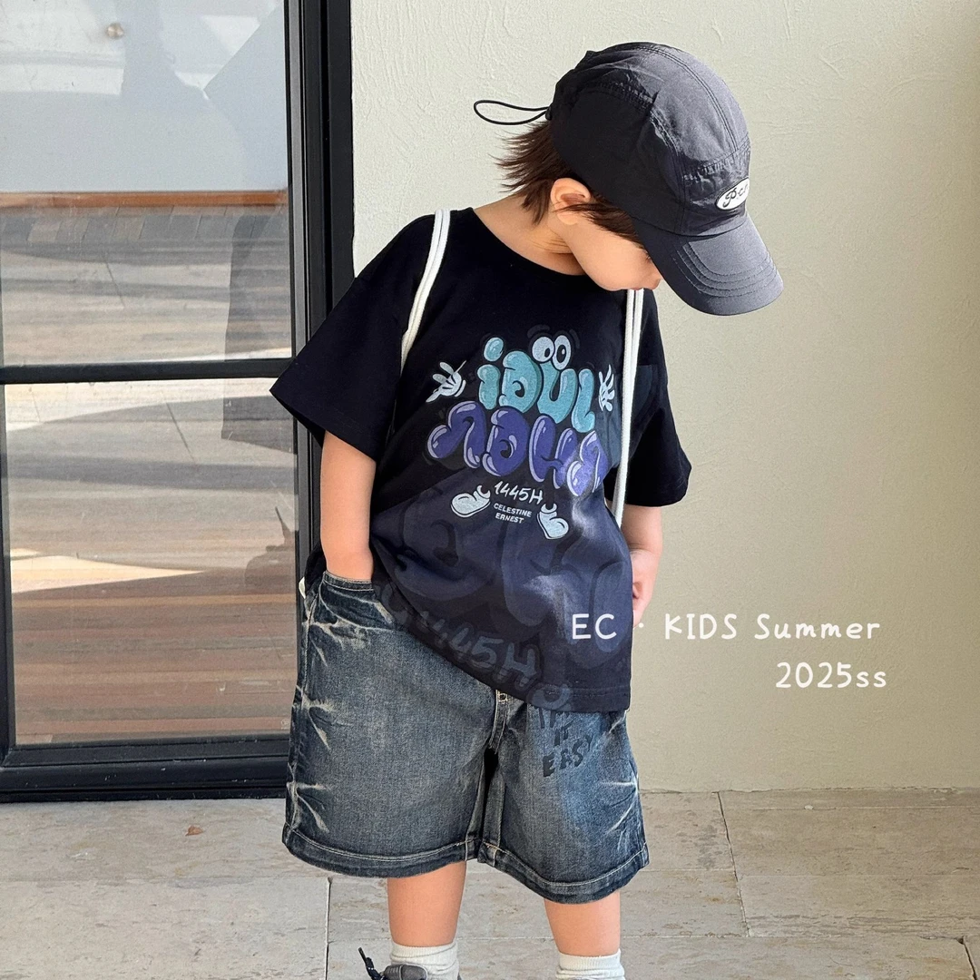 男童T恤t夏季2025新款韩版儿童印花痞帅宝宝宽松网红时髦衣服短袖