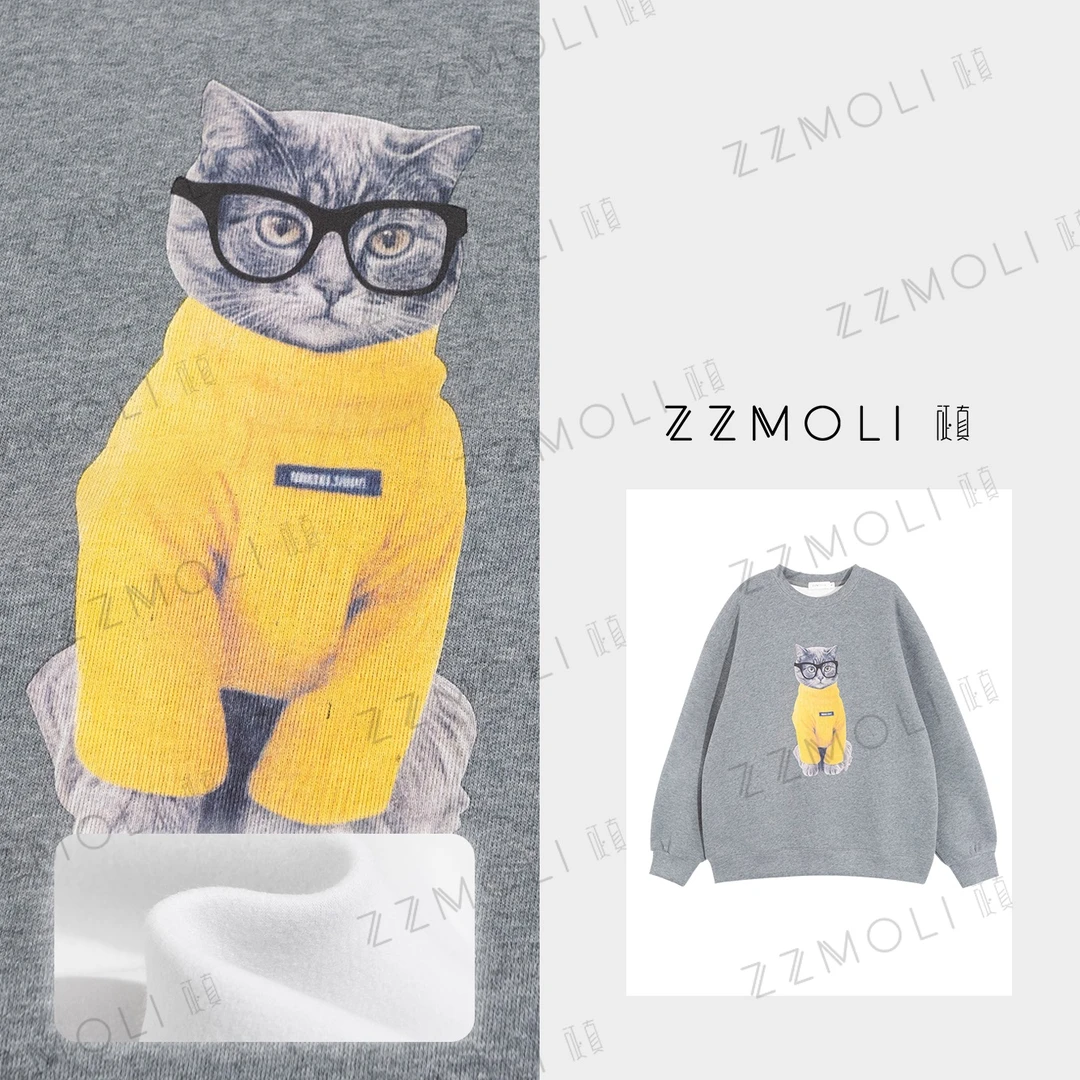 ZzMoLi征真 “眼镜猫”圆领加绒卫衣女款秋冬套头加厚上衣ZBY90208