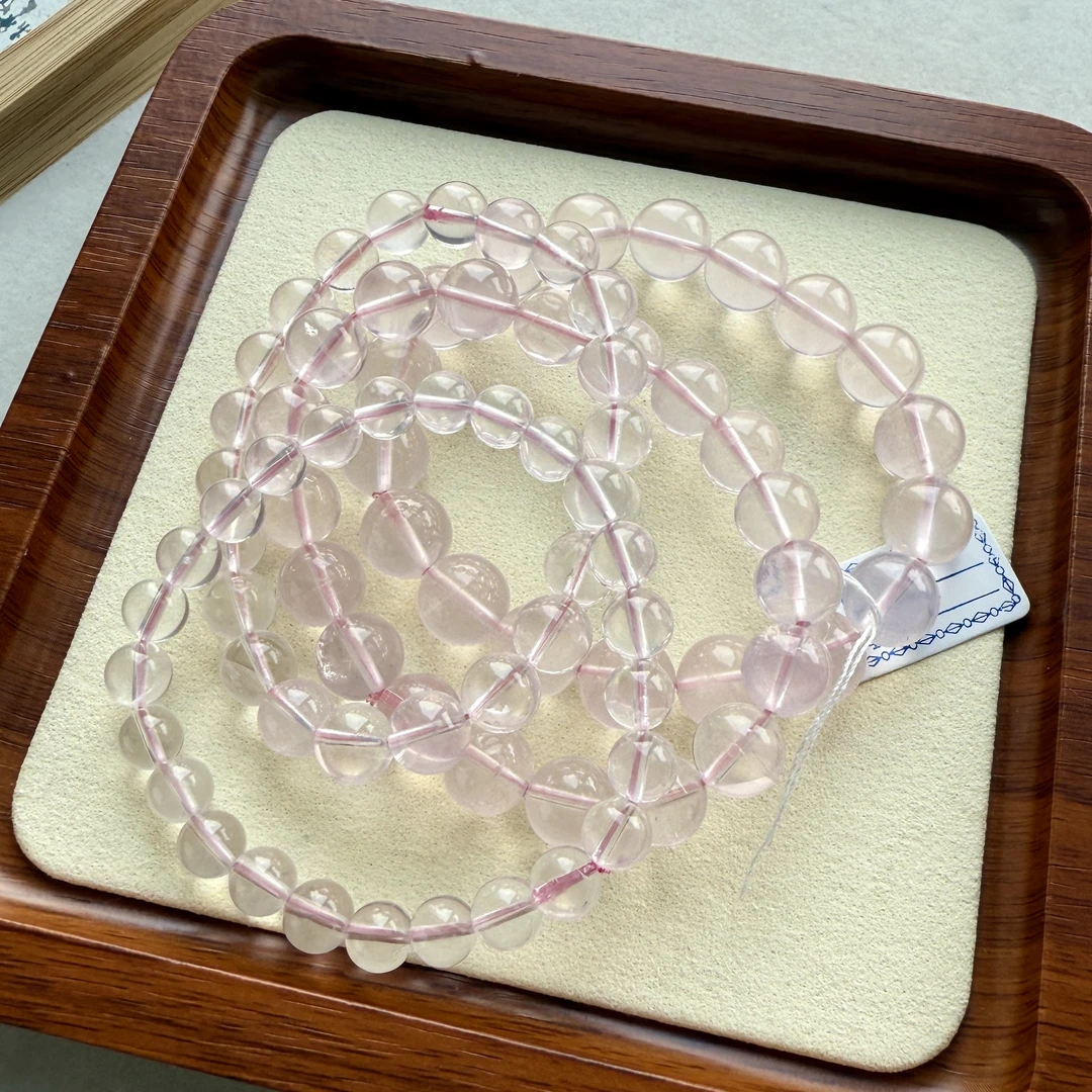 【晶闪闪】天然冰种粉晶手链女款素圈手串冰橘粉水晶旺桃花F183