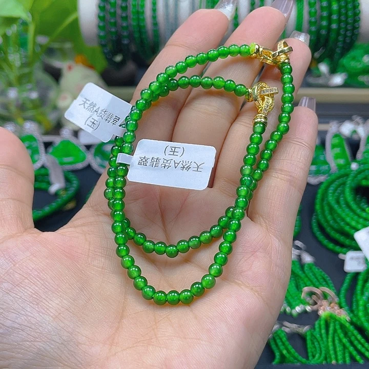 翡翠颈饰未镶嵌小*花高冰阳绿锁骨链4