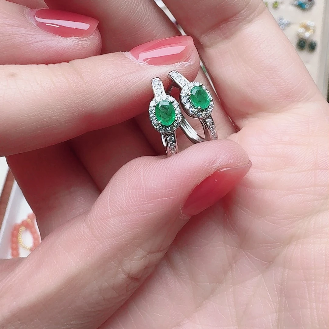 祖母绿耳饰银S925镶嵌耳钉