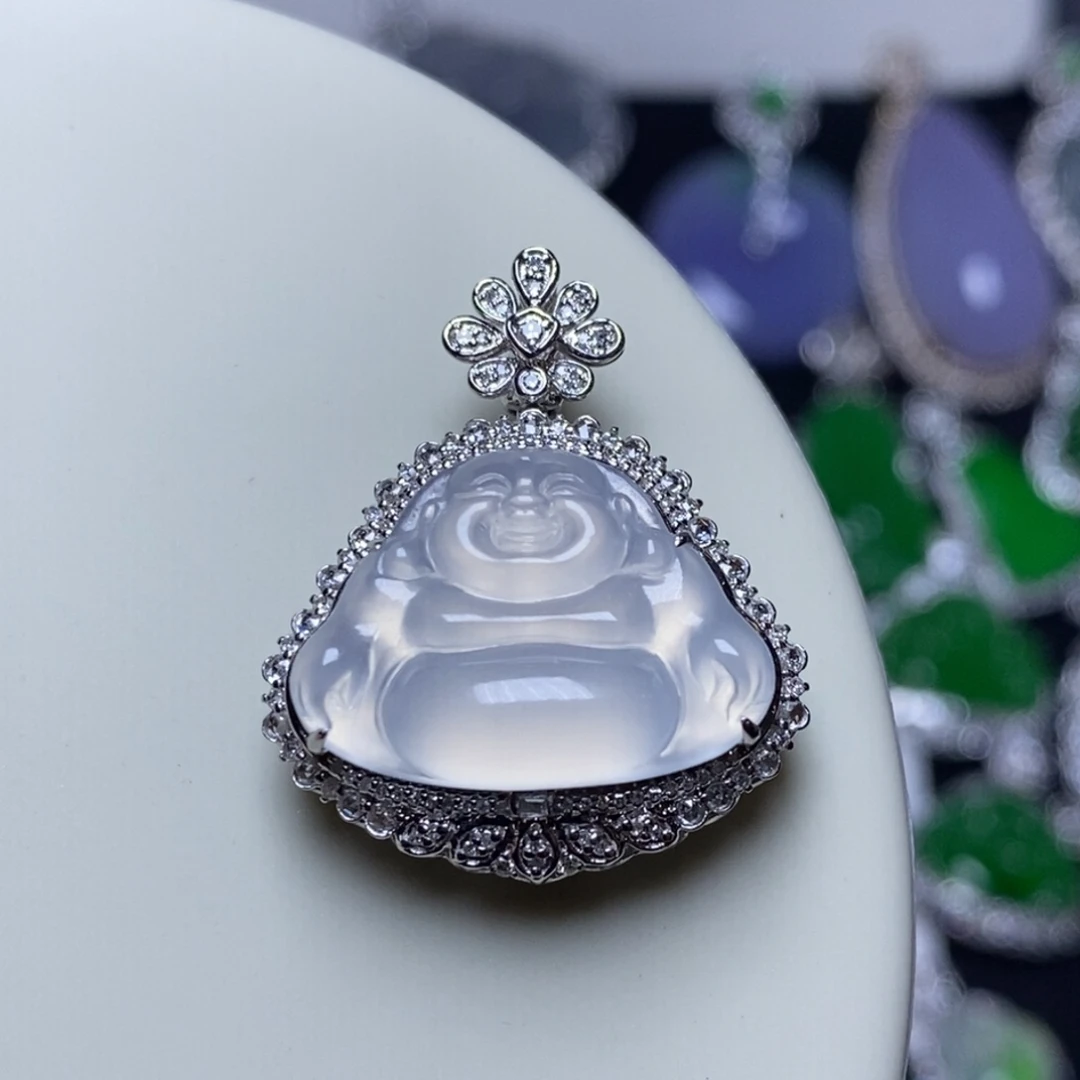 翡翠18K金镶嵌吊坠(不含链)白佛