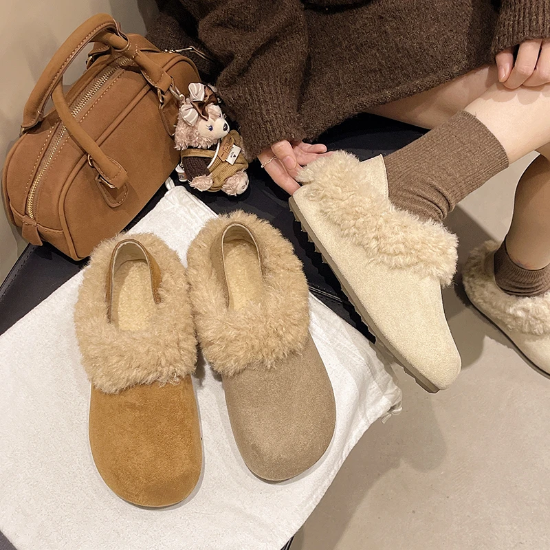 厚底复古保暖加绒勃肯鞋毛毛鞋女外穿2026冬季新款雪地靴豆豆棉鞋